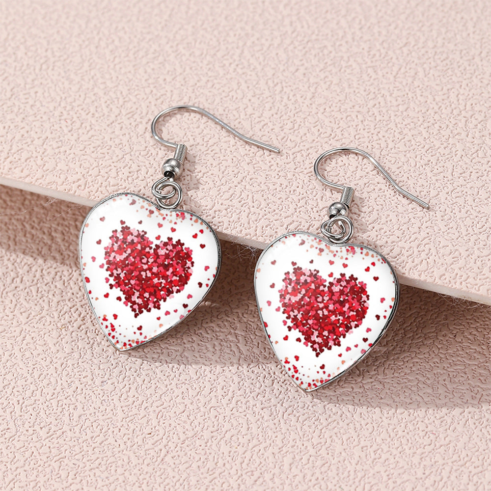Wholesale Valentine's Day love Stainless steel Stainless steel glass heart-shaped ear hook Time Gem earrings